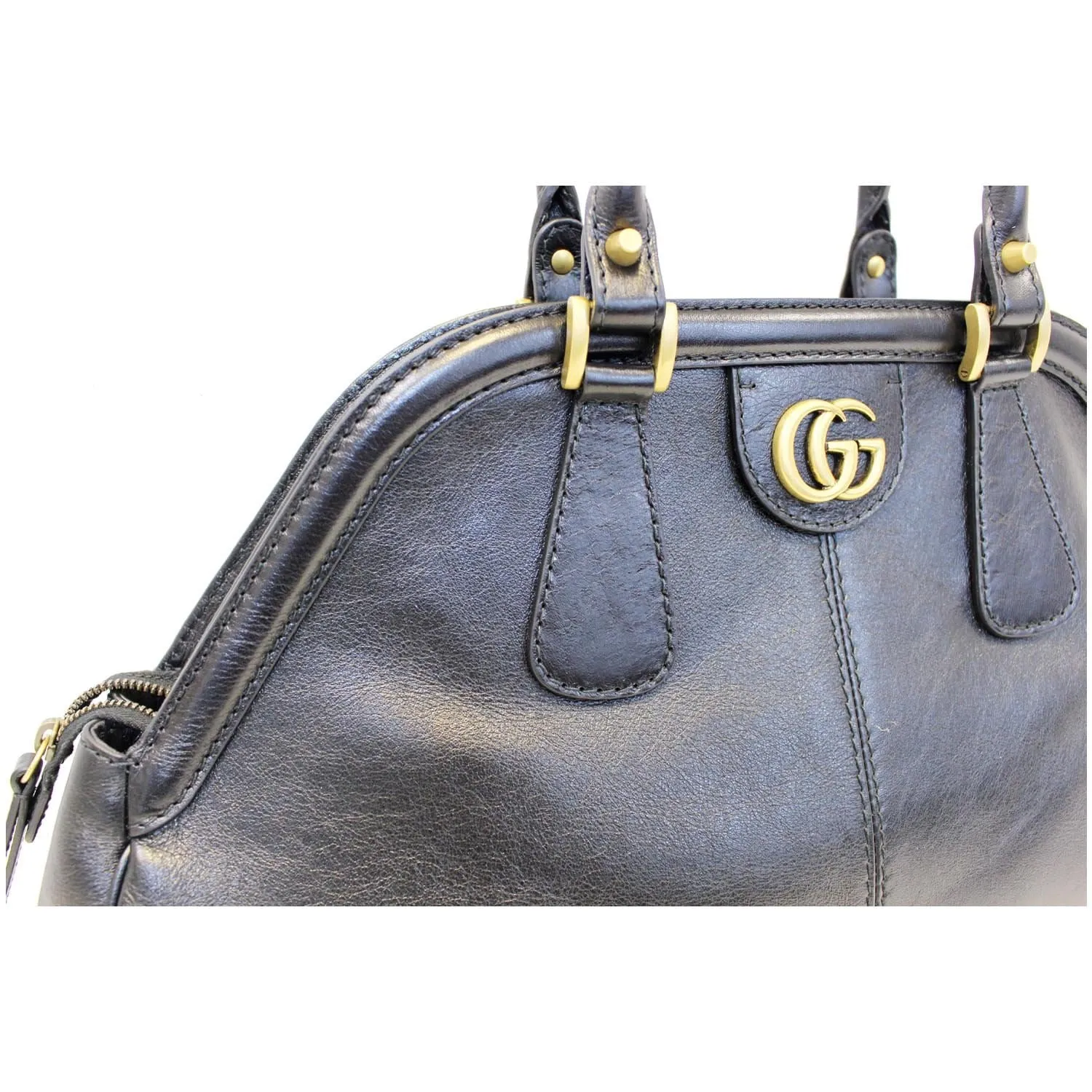 GUCCI Rebelle Top Handle Black Leather Satchel Handbag