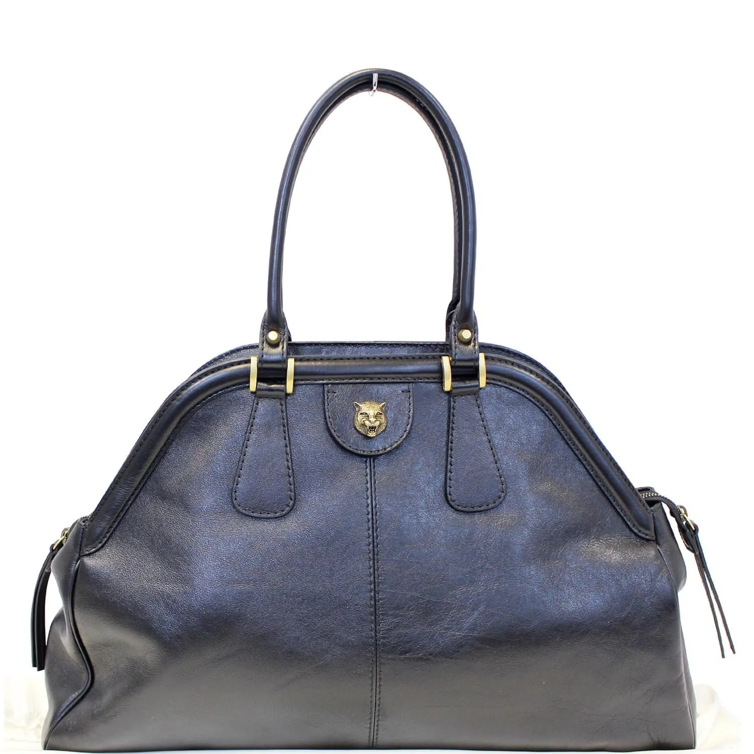 GUCCI Rebelle Top Handle Black Leather Satchel Handbag