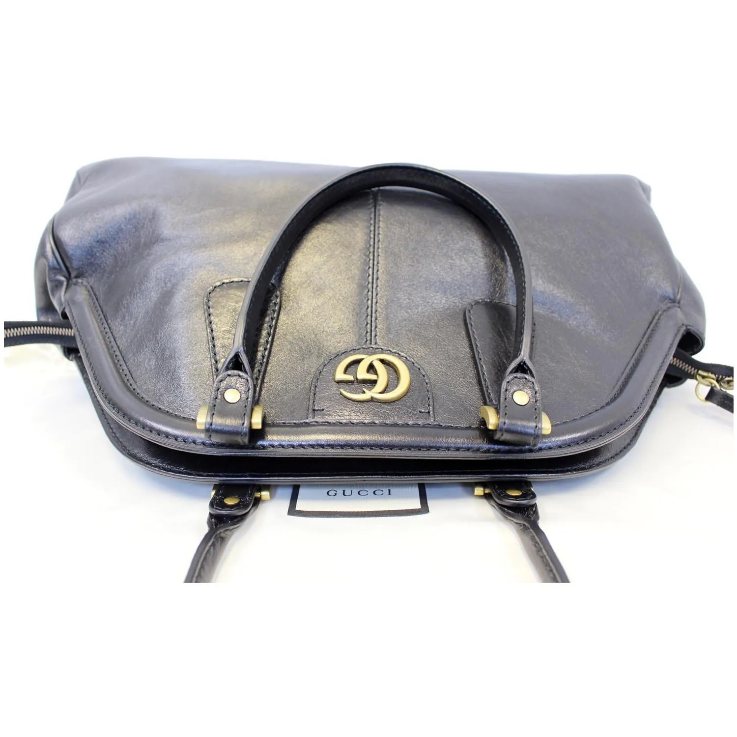 GUCCI Rebelle Top Handle Black Leather Satchel Handbag