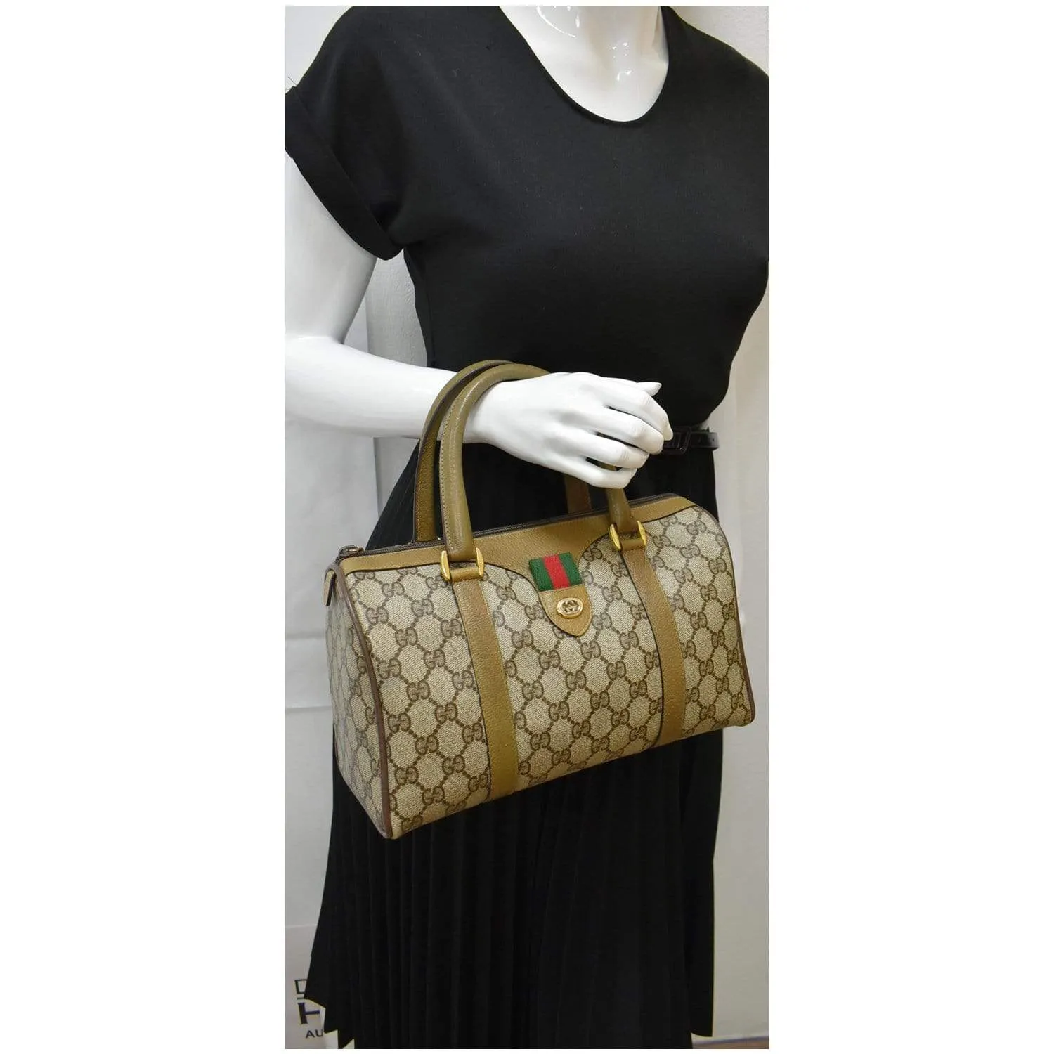 GUCCI Vintage Doctor GG Canvas Boston Satchel Bag Beige