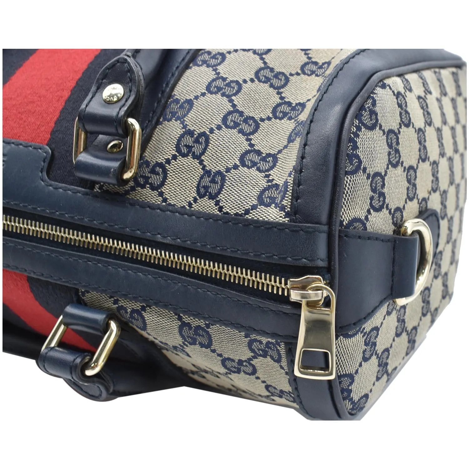 GUCCI Vintage Web Original GG Boston Bag Blue 247205