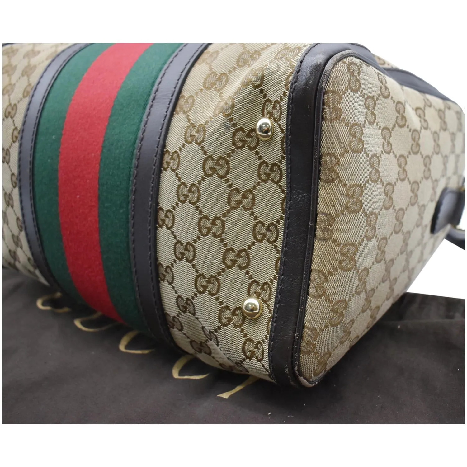 GUCCI Vintage Web Original GG Boston Satchel Bag Beige 247205