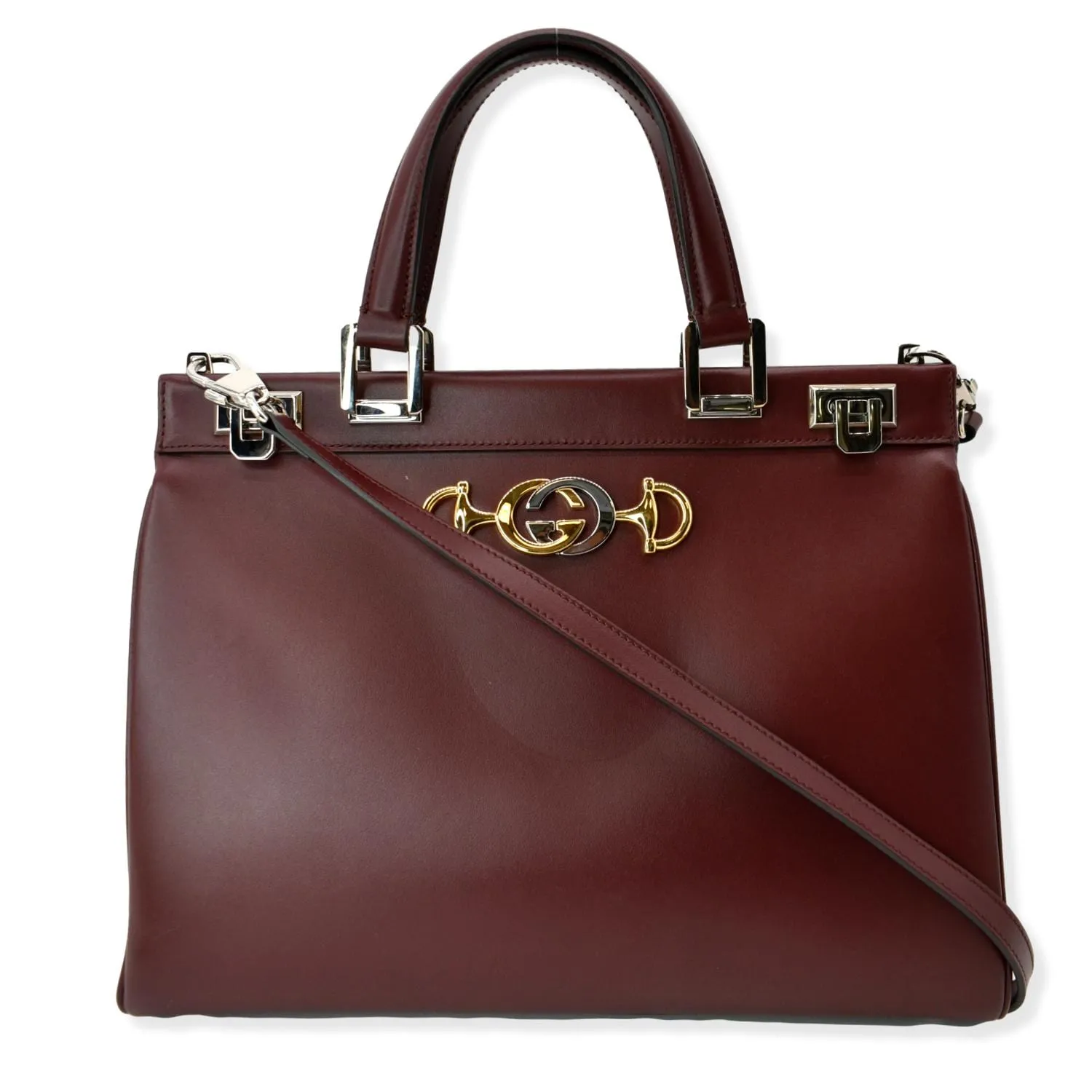 GUCCI Zumi Medium Leather Top Handle Bag Burgundy 564714