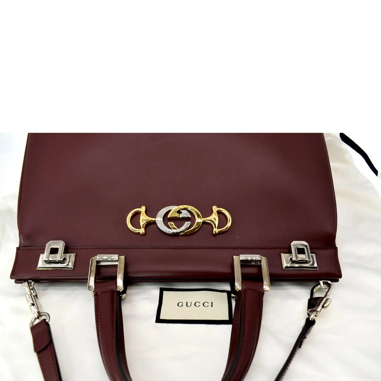 GUCCI Zumi Medium Leather Top Handle Bag Burgundy 564714