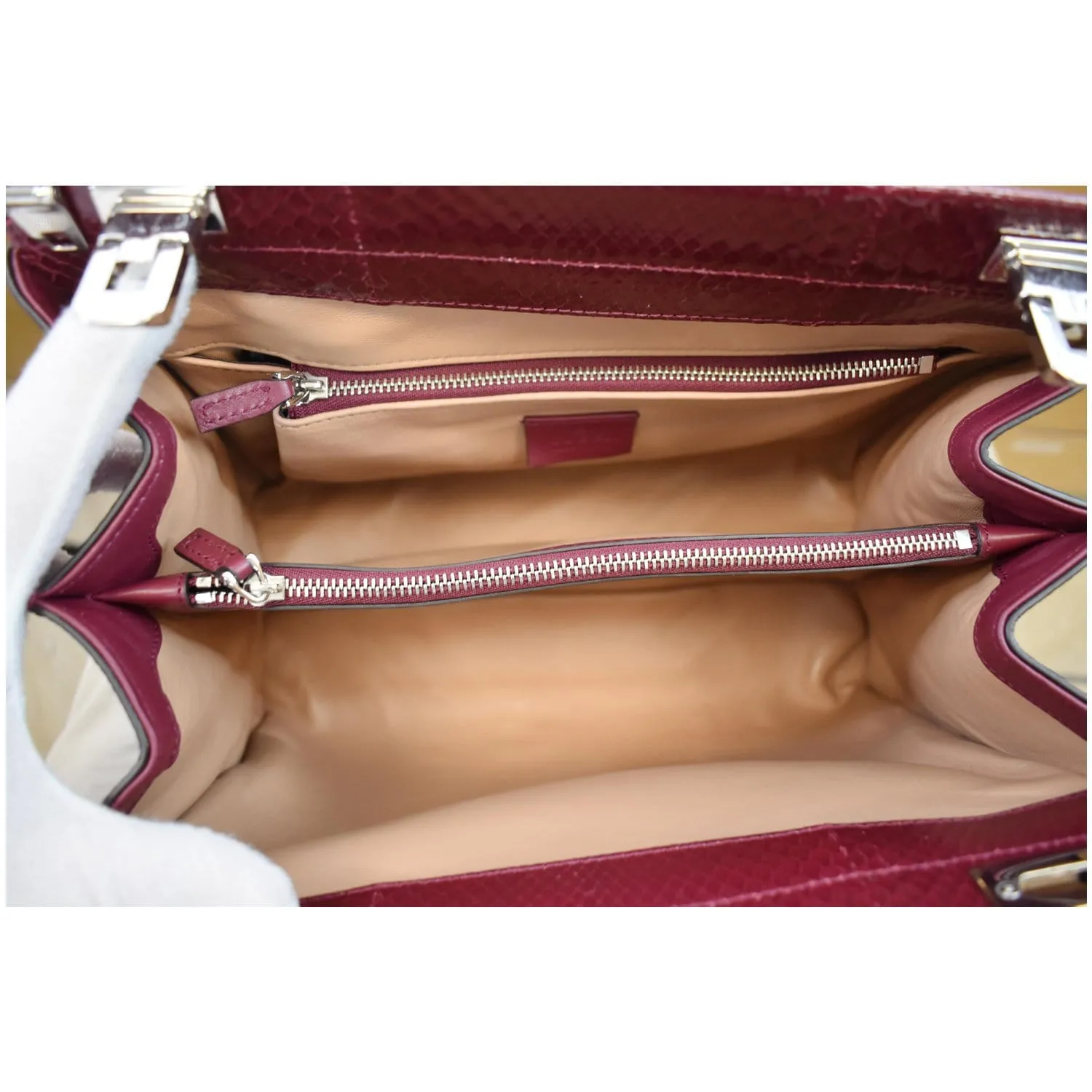 GUCCI Zumi Small Snakeskin Leather Top Handle Bag Bordeaux 569712