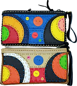 Handmade genuine leather collage art clutch- Planet design