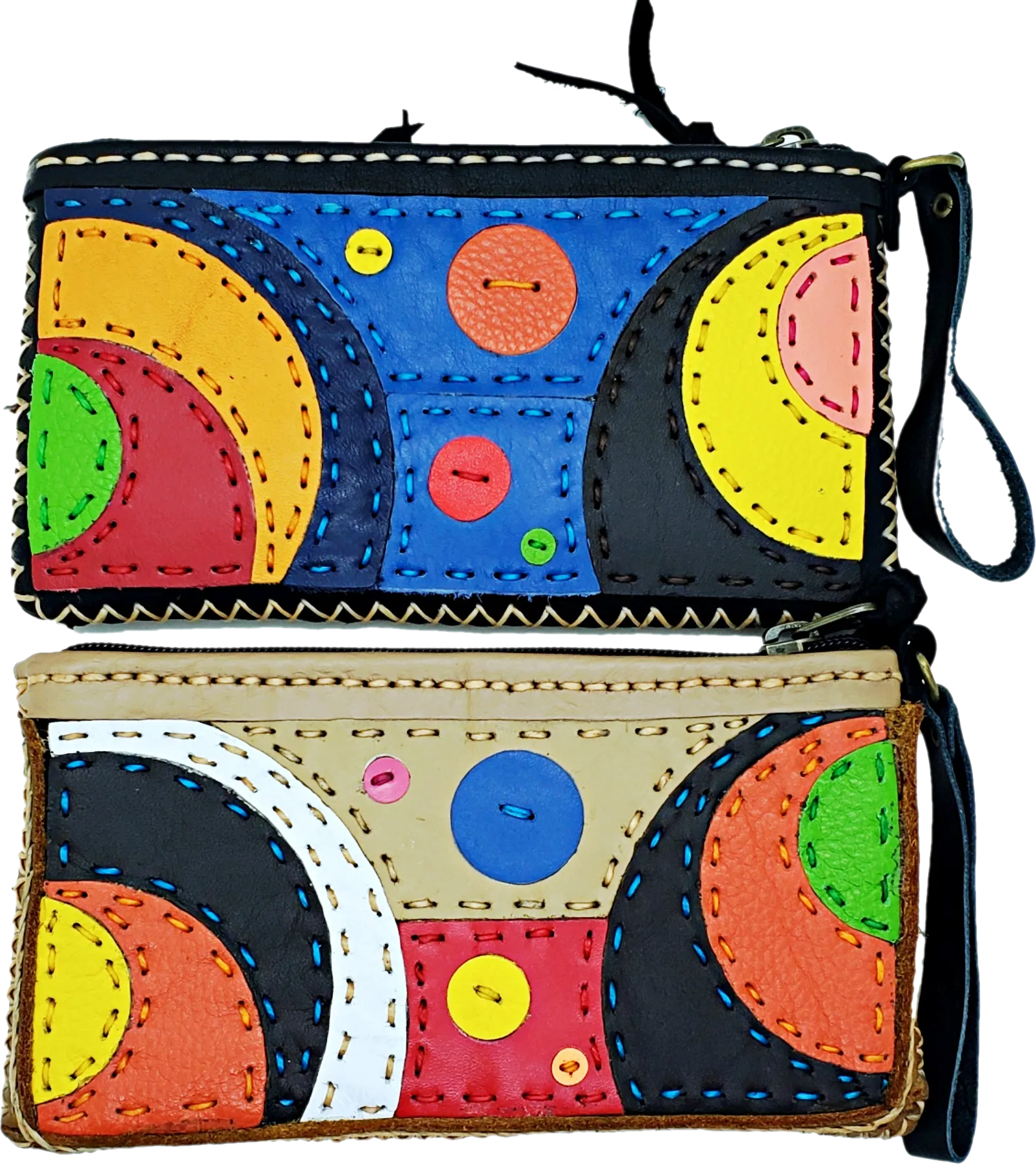 Handmade genuine leather collage art clutch- Planet design
