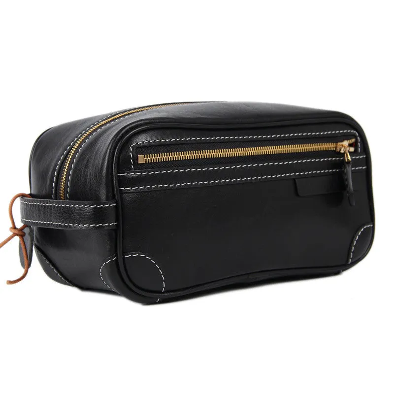 Handmade Italian Full Grain Vegetable Tanned Leather Clutch Bag Pouch Bag Comestic Bag PB01