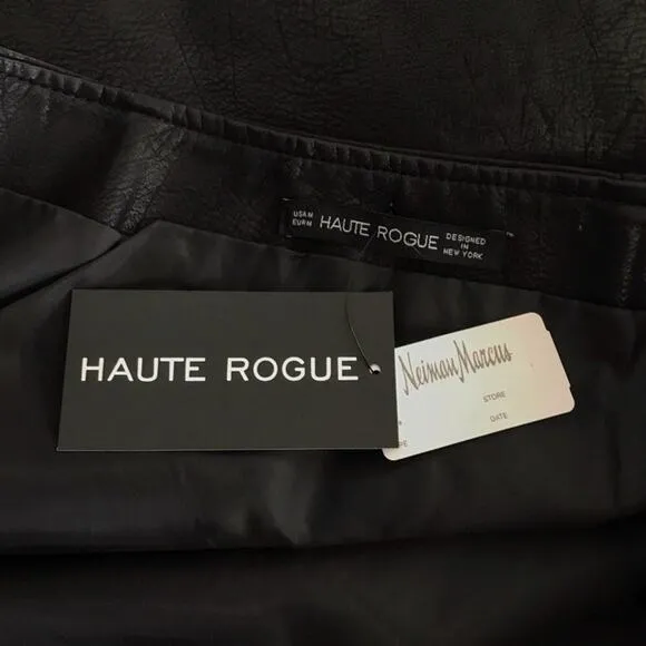 Haute Rogue NWT Black &amp; Blue Embroidered Faux Leather Skirt