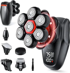 Head Shavers for Bald Men - Magnetic 7D Electric Razor IPX8 Waterproof for Bald Men, Wet/Dry LED Display Rechargeable Rotary Shaver 5-In-1 Grooming Kit with USB-C Charge