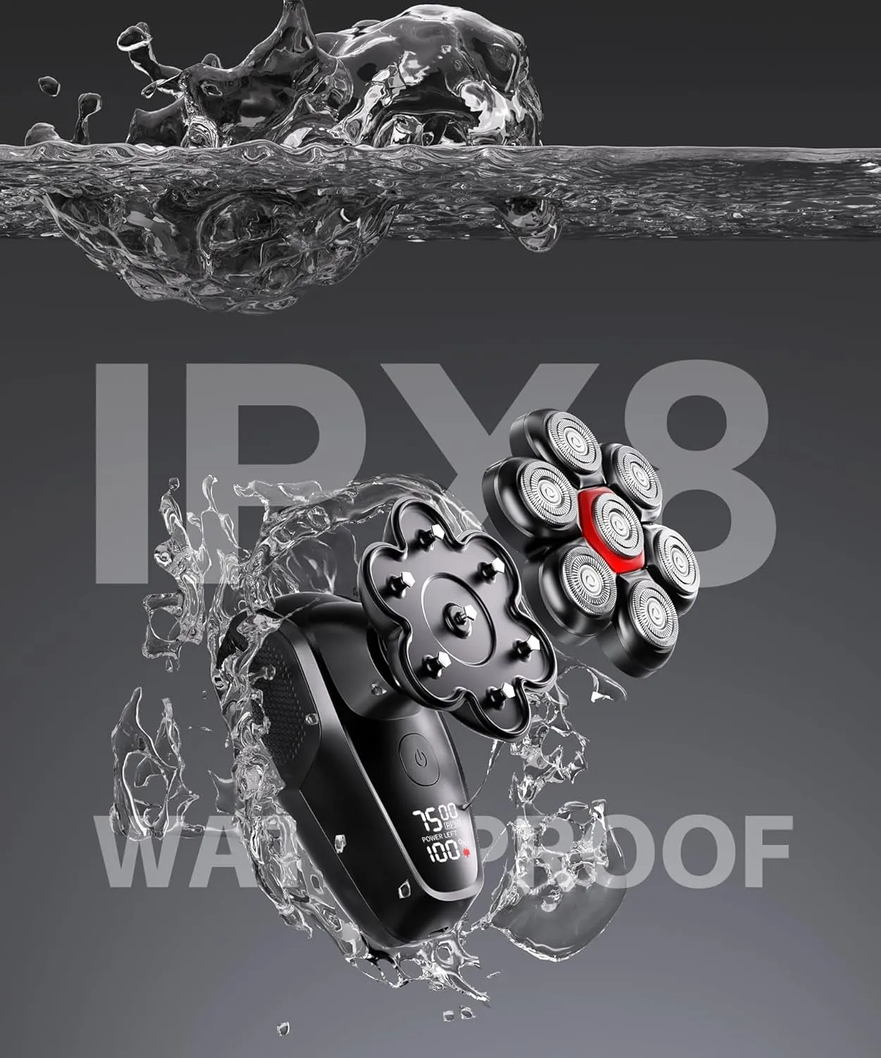 Head Shavers for Bald Men - Magnetic 7D Electric Razor IPX8 Waterproof for Bald Men, Wet/Dry LED Display Rechargeable Rotary Shaver 5-In-1 Grooming Kit with USB-C Charge