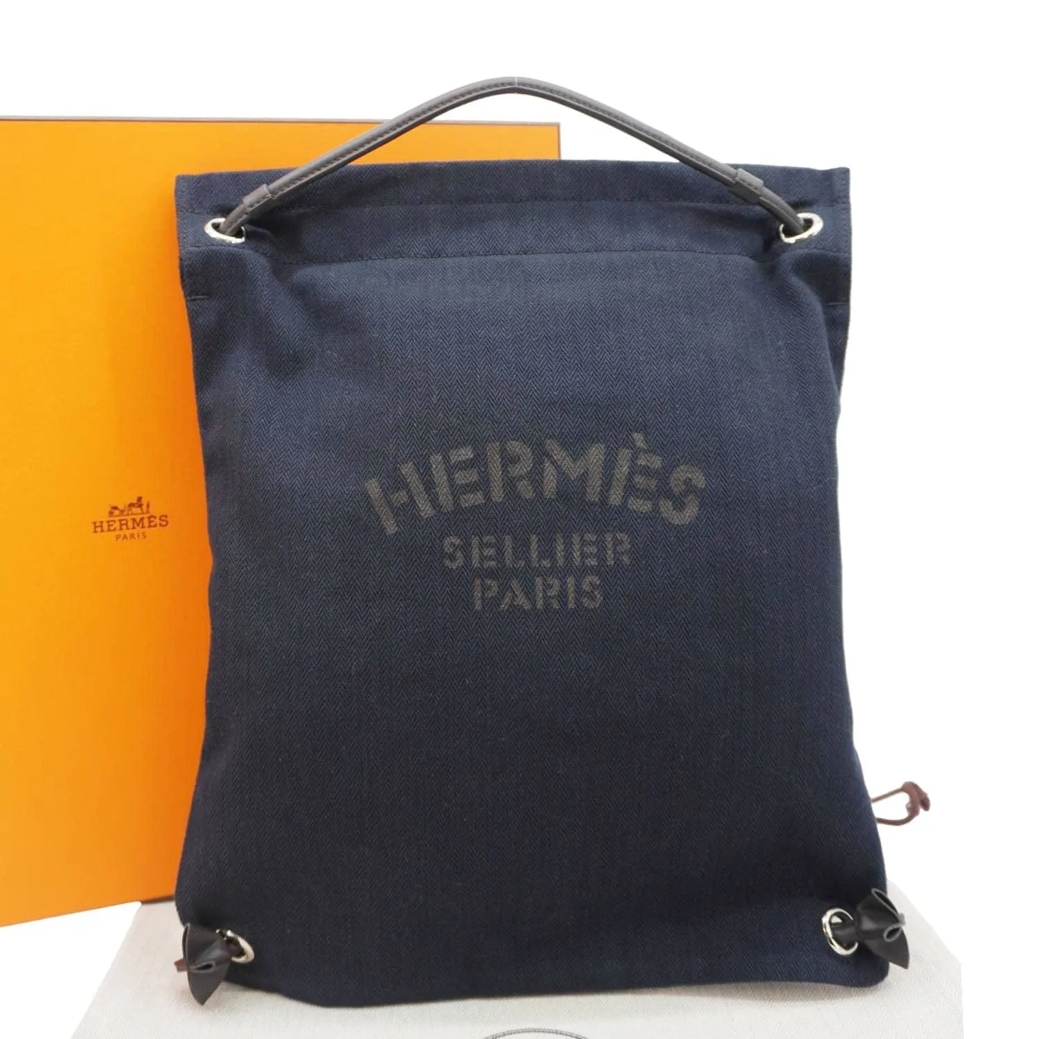 HERMES Aline Grooming Swift Canvas Backpack Bag Navy Blue