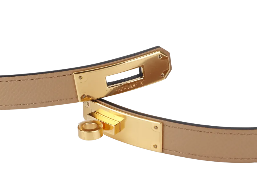 HERMES KELLY 18 POCKET CITRON CELESTE CRIQUET POUCH CHAI COLOR BELT GOLD HARDWARE WITH DUST COVER AND BOX