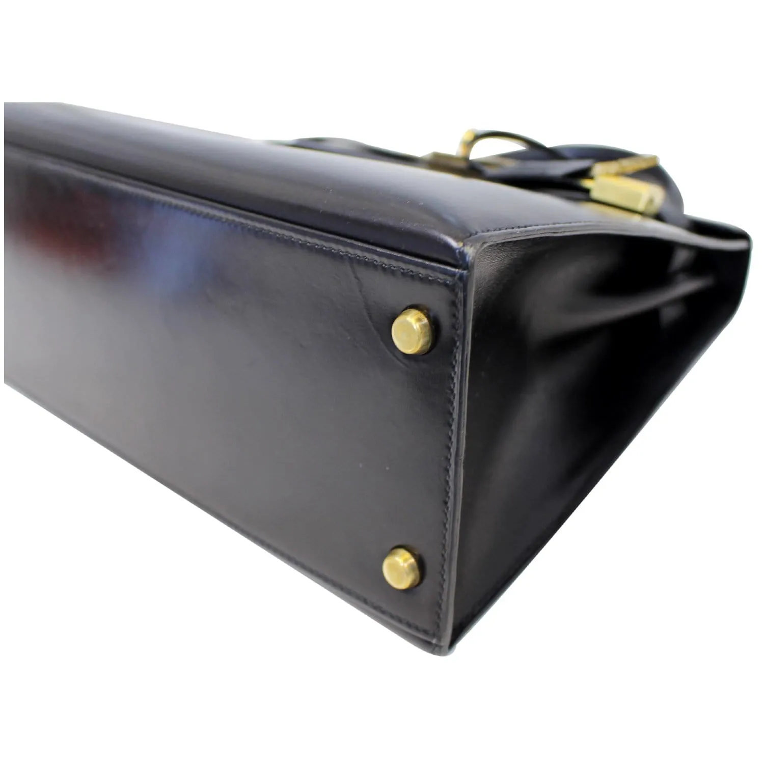 HERMES Kelly Sellier 28 Box Leather Satchel Bag Black