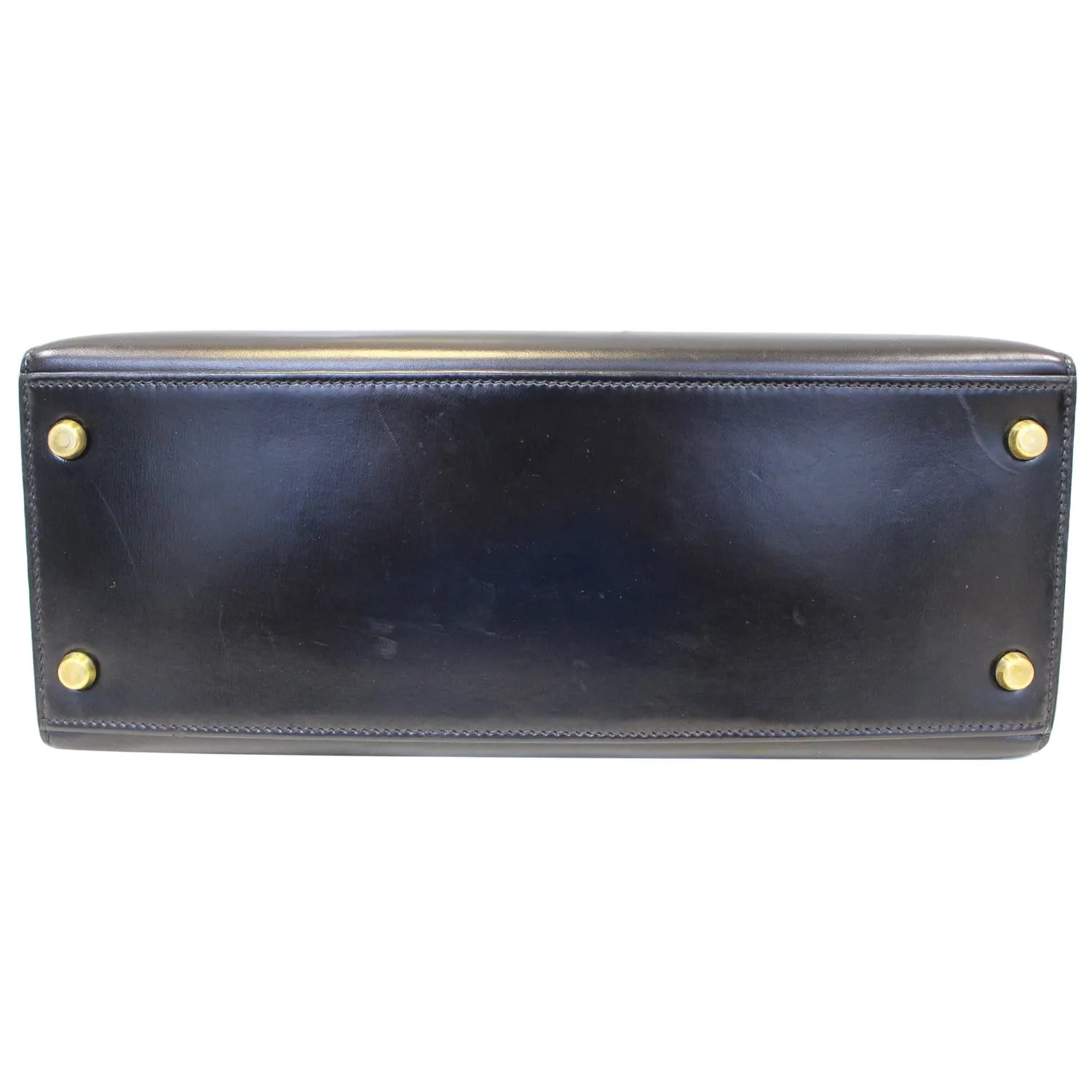 HERMES Kelly Sellier 28 Box Leather Satchel Bag Black