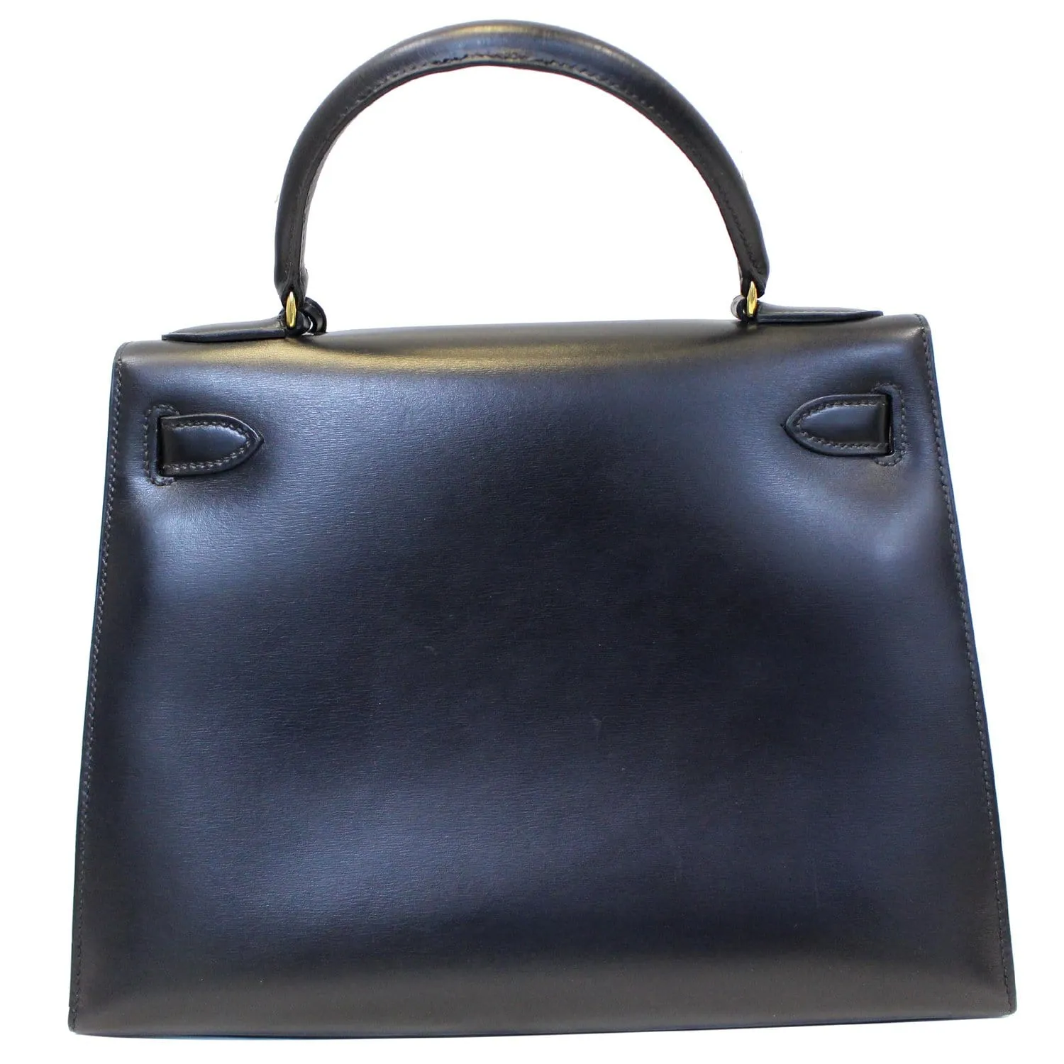 HERMES Kelly Sellier 28 Box Leather Satchel Bag Black