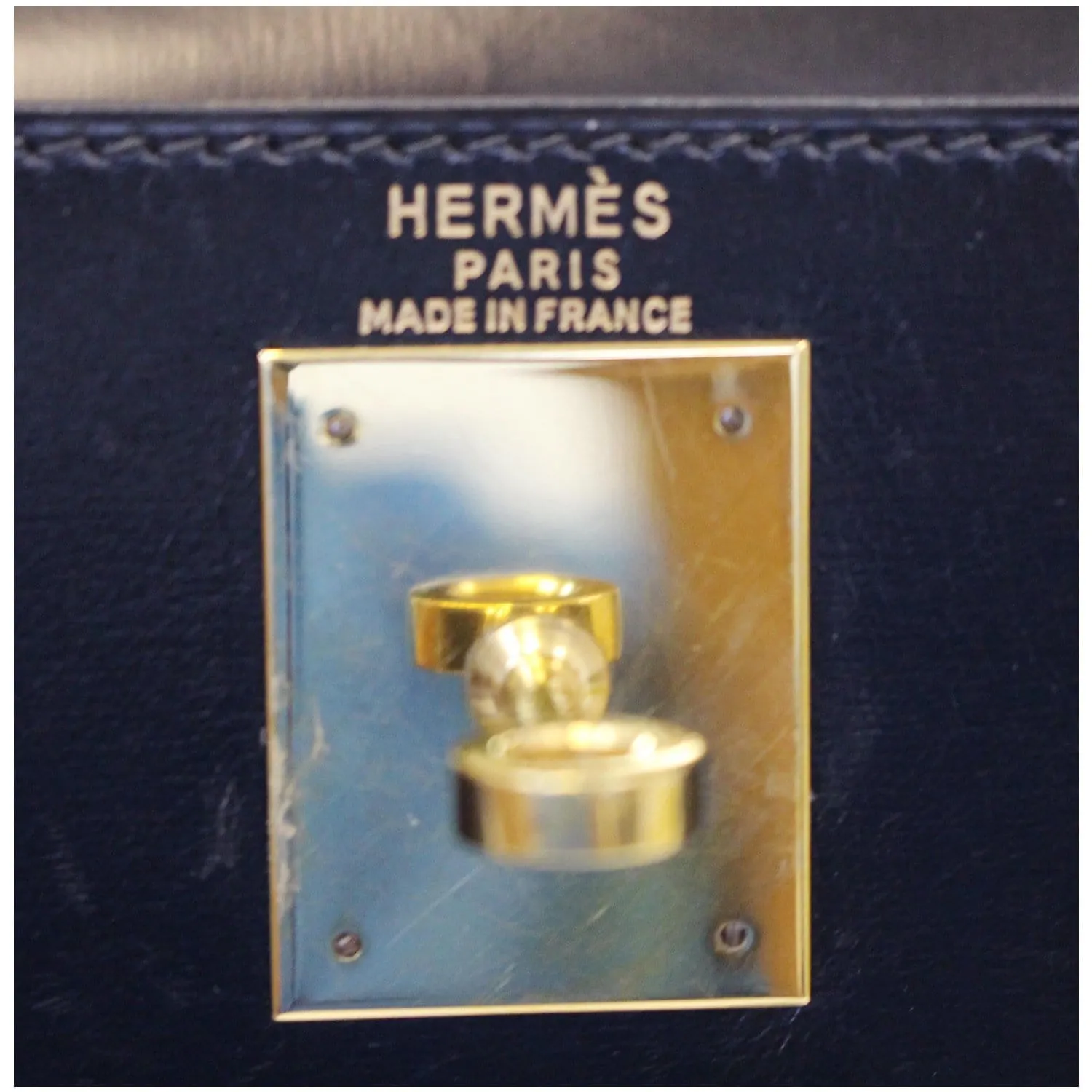 HERMES Kelly Sellier 28 Box Leather Satchel Bag Black