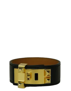 Hermes NEW Black/Gold Collier de Chien 24 Bracelet sz T3