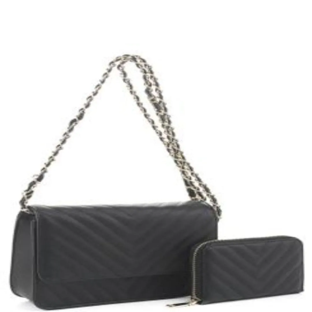 Illusion Handbag Pu Leather Illusion Handbag with Matching Wallet Quilted Detailed Finish