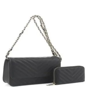 Illusion Handbag Pu Leather Illusion Handbag with Matching Wallet Quilted Detailed Finish