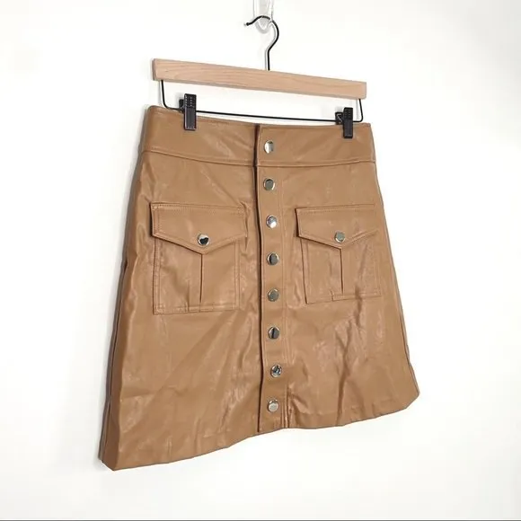 INC Vegan Faux Leather Mini Skirt Size 6 Tan Brown NEW Y2K Style Neutral