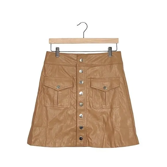 INC Vegan Faux Leather Mini Skirt Size 6 Tan Brown NEW Y2K Style Neutral