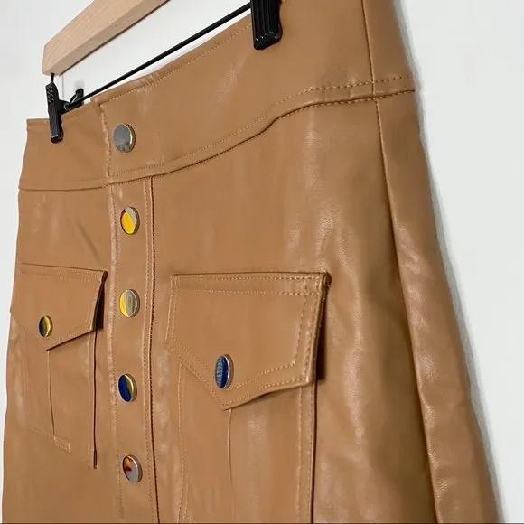 INC Vegan Faux Leather Mini Skirt Size 6 Tan Brown NEW Y2K Style Neutral