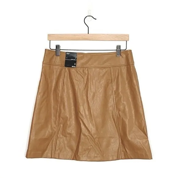 INC Vegan Faux Leather Mini Skirt Size 6 Tan Brown NEW Y2K Style Neutral