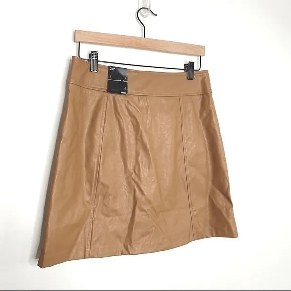 INC Vegan Faux Leather Mini Skirt Size 6 Tan Brown NEW Y2K Style Neutral
