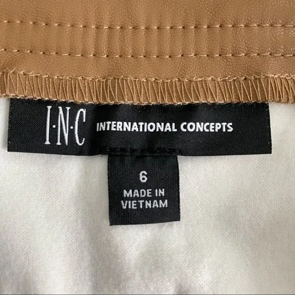 INC Vegan Faux Leather Mini Skirt Size 6 Tan Brown NEW Y2K Style Neutral