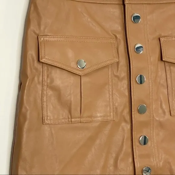 INC Vegan Faux Leather Mini Skirt Size 6 Tan Brown NEW Y2K Style Neutral