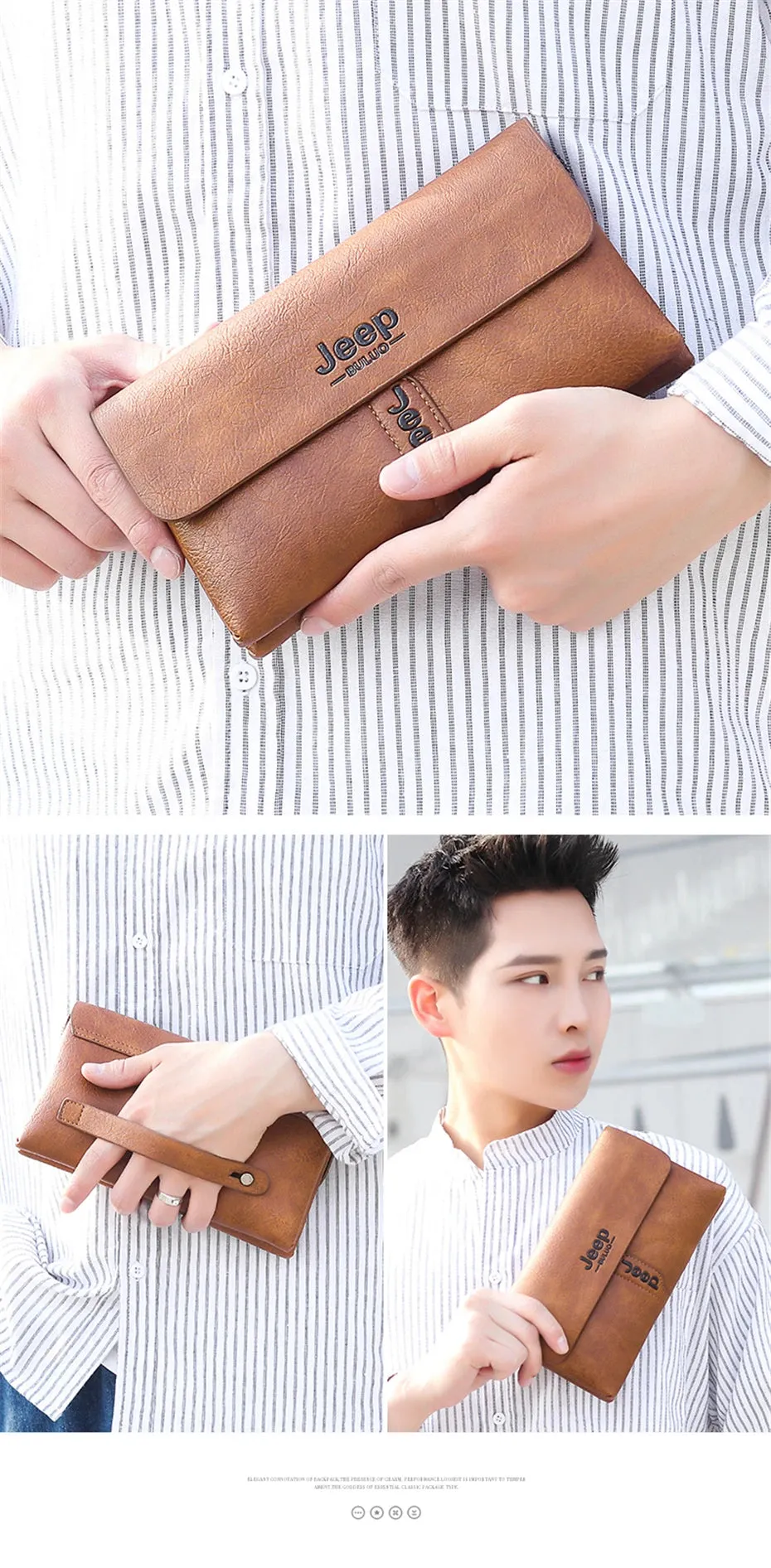 JEEP BULUO Mens Wallet Clutch Bag PU Leather