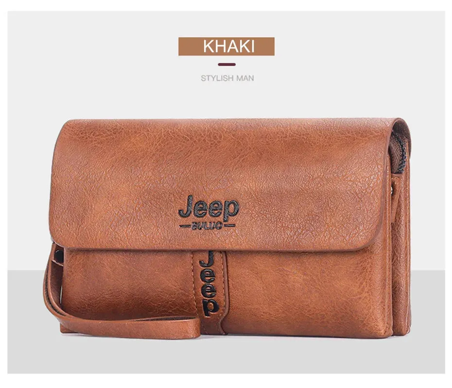 JEEP BULUO Mens Wallet Clutch Bag PU Leather