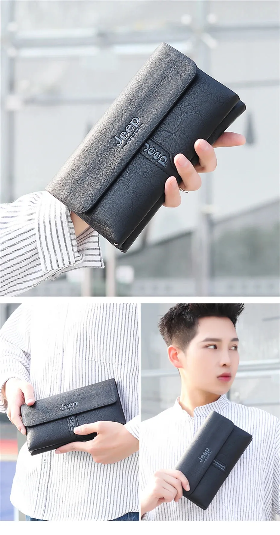 JEEP BULUO Mens Wallet Clutch Bag PU Leather