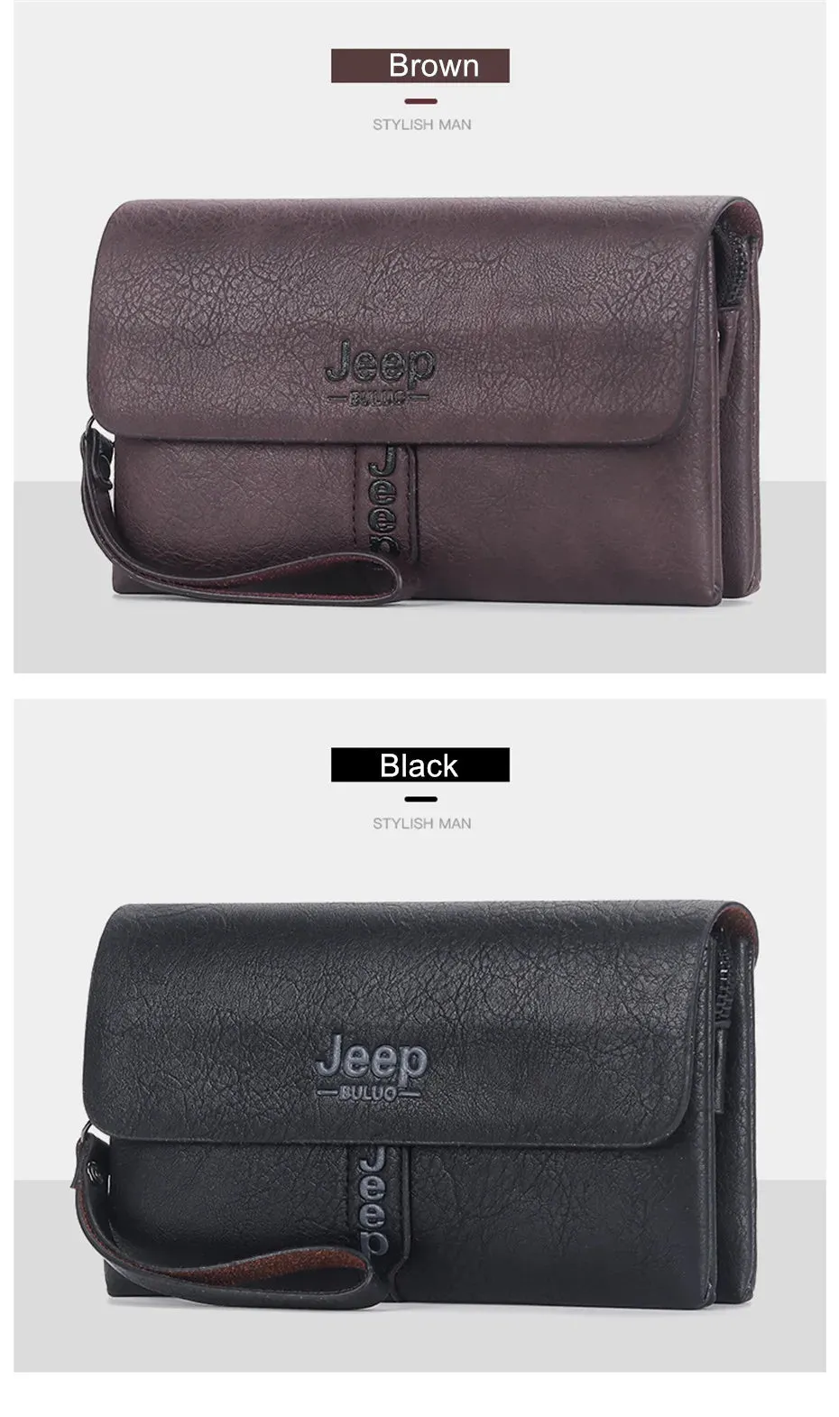 JEEP BULUO Mens Wallet Clutch Bag PU Leather