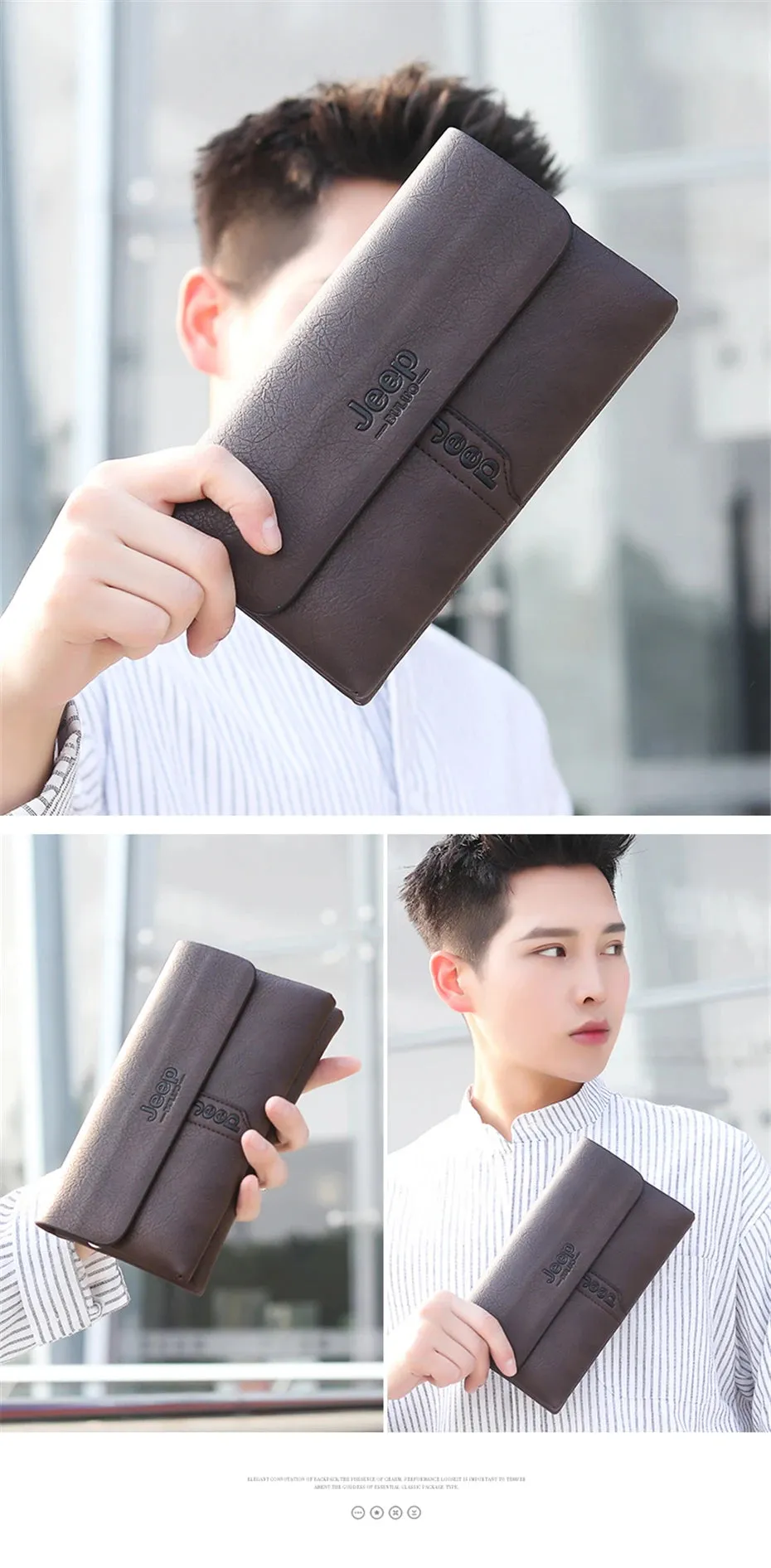 JEEP BULUO Mens Wallet Clutch Bag PU Leather