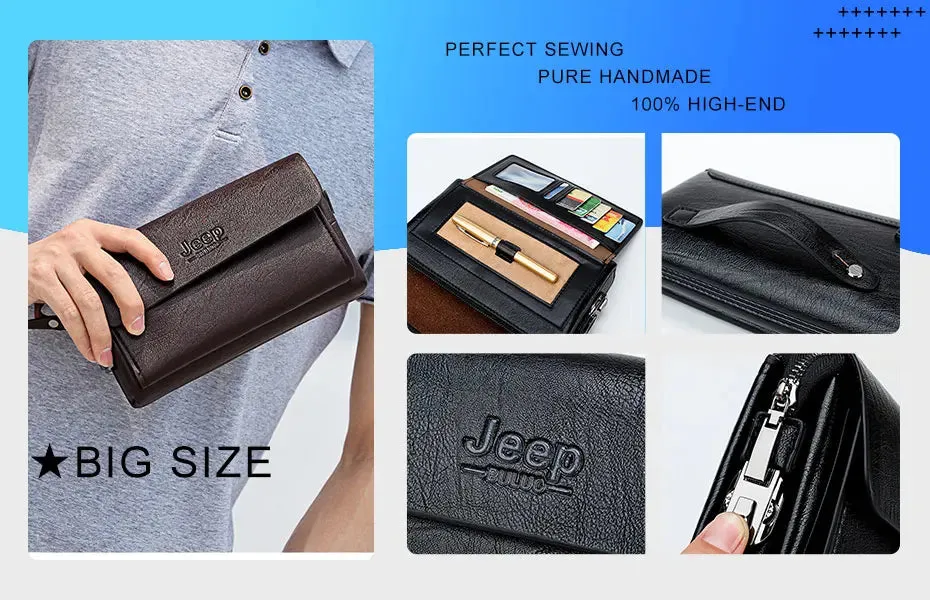 JEEP BULUO Mens Wallet Clutch Bag PU Leather
