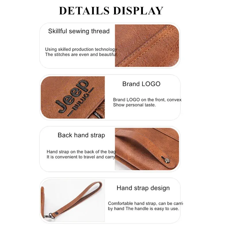 JEEP BULUO Mens Wallet Clutch Bag PU Leather