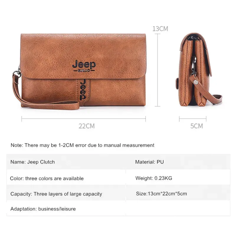 JEEP BULUO Mens Wallet Clutch Bag PU Leather