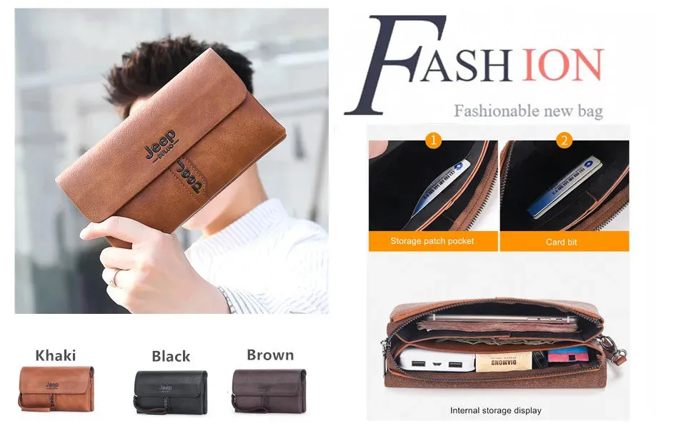 JEEP BULUO Mens Wallet Clutch Bag PU Leather