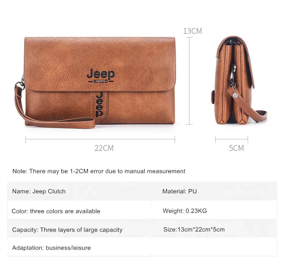 JEEP BULUO Mens Wallet Clutch Bag PU Leather