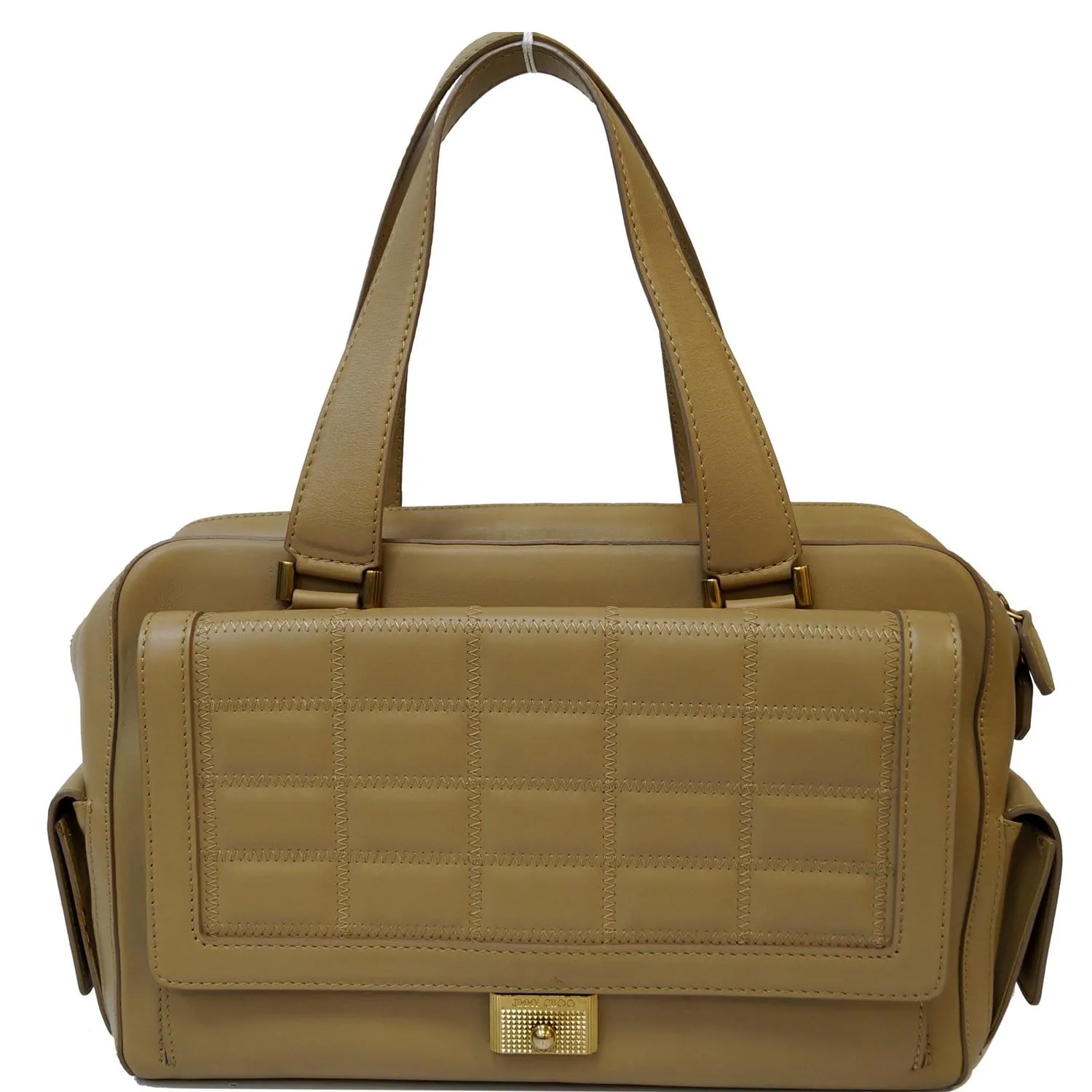 JIMMY CHOO Catherine Quilted Flap Box Satchel Bag Beige