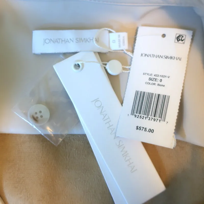 Jonathan Simkhai Elias Faux Leather Mini Shirt Dress Bone Size 0 NEW