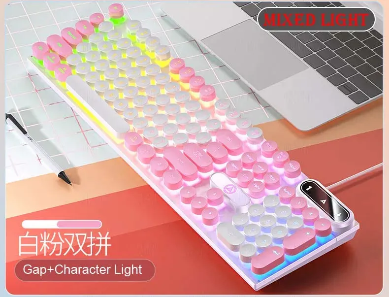 K500 Pink Wired Gaming Keyboard - Mixed White/Pink Keycaps