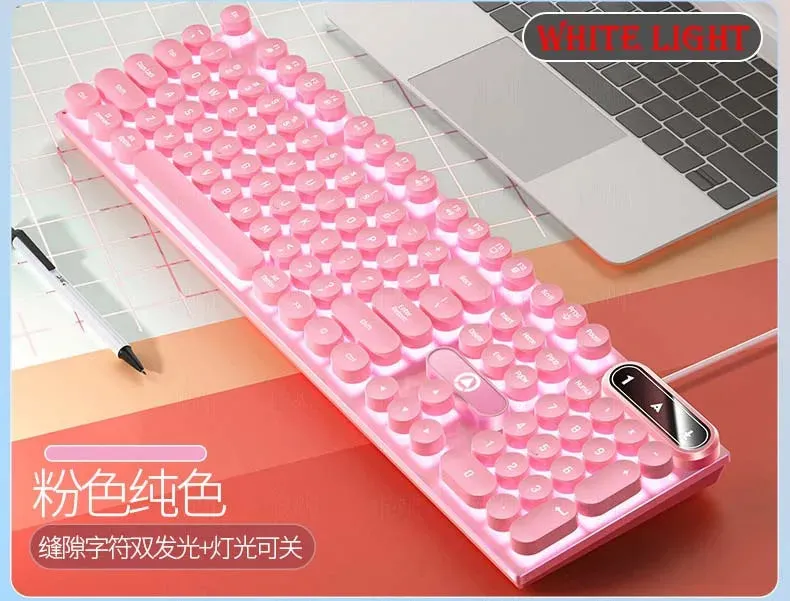 K500 Pink Wired Gaming Keyboard - Mixed White/Pink Keycaps