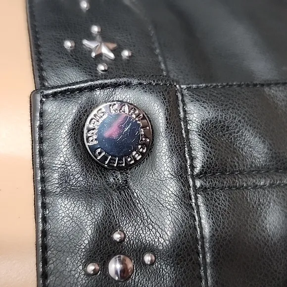 KARL LAGERFELD PARIS Women's Embellished Faux‎ Leather Black Skirt Size 12