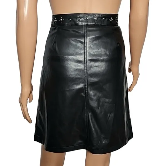 KARL LAGERFELD PARIS Women's Embellished Faux‎ Leather Black Skirt Size 12