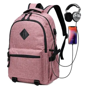 Kids USB Charging Laptop School Backpacks -Black Pink Grey Book Bags For Boys Girls Travel Backpack