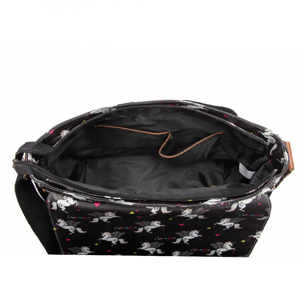 L1107 Un - Miss Lulu Matte Oilcloth Unicorn Satchel - Black