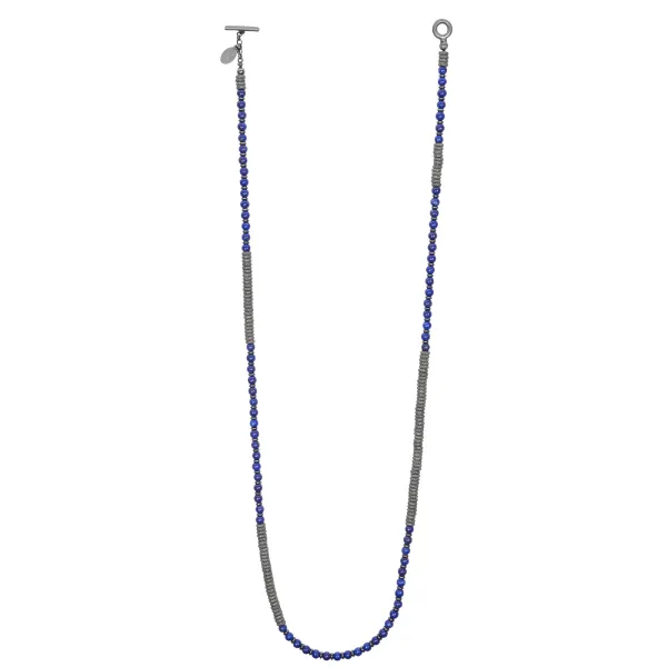 Lapis Lazuli Stone Beaded Necklace with Black PVD beads